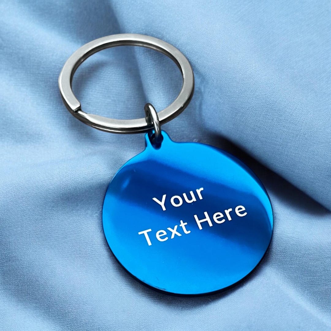 Blue Customiseable Keychain, Stainless Steel Keyring Gift for Him ...