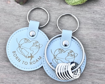 Personalised Travel Memento - Customised Traveller Keyring, Collect Countries - Travelling Keepsake Gap Year- Country discs keyring - BLUE