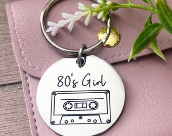 1980’s Girl keyring- 80’s gift for Friend - Personalised Keychain  1980’s gift for sister - 40th birthday gift- retro birthday gift- engrave