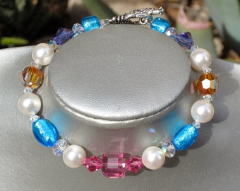 Bracelet en verre de Murano, cristaux Swarovski et fermoir à bascule en argent sterling - (Sunshine) 7 1/2 pouces (Check out collier assorti)
