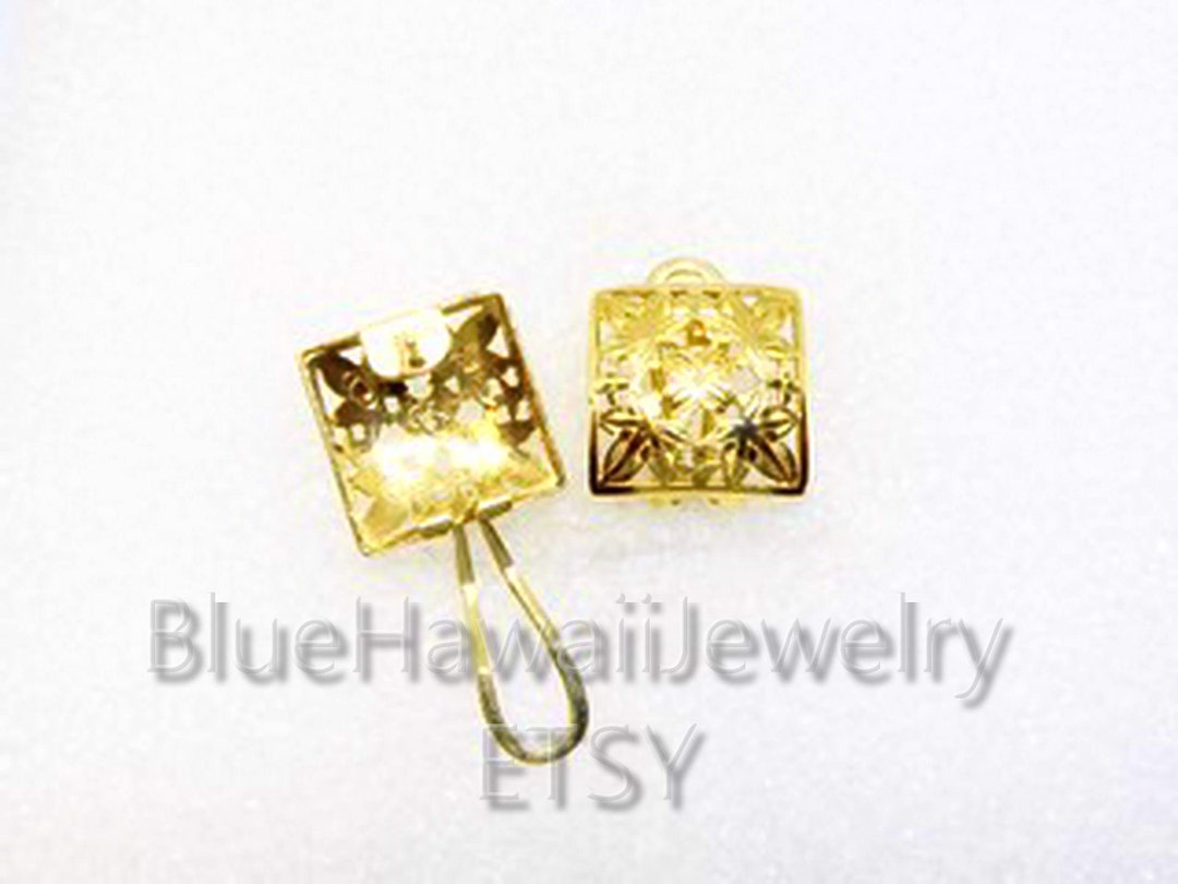 14k Gold Kukui Nut Cutout Quilt Earrings Hawaiian Style Etsy