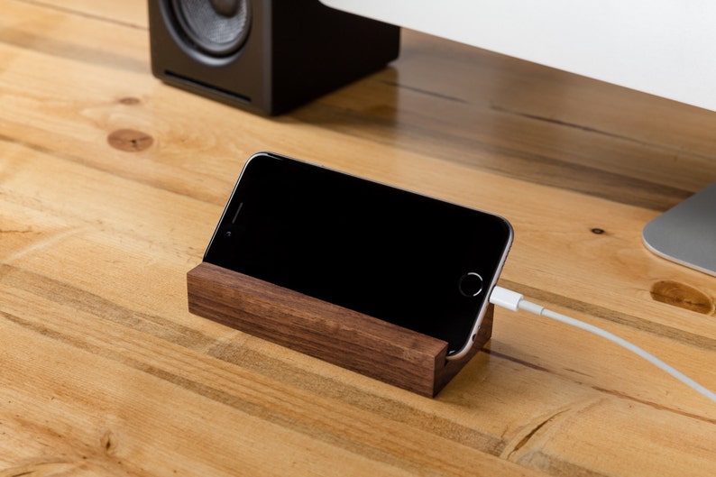 iPhone Stand Wood Tech Gift, Gifts for him, Gift for her, phone stand, Desk Accessory, Minimalist Desk image 1