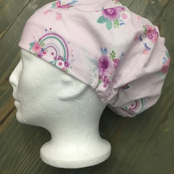 Flowered unicorns bouffant/euro style surgical hat