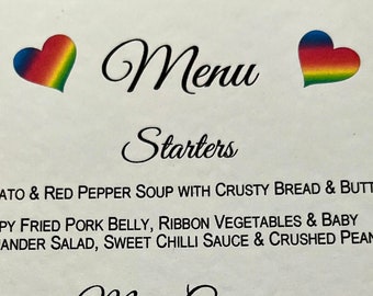Menu Choice Cards - Inserts for Wedding/Engagement/Celebration/Party -  Pride Hearts