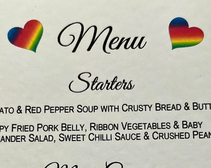 Menu Choice Cards - Inserts for Wedding/Engagement/Celebration/Party -  Pride Hearts