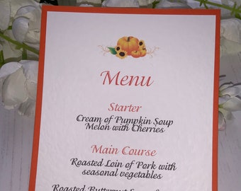 Table Menu Cards - Pumpkin & Sunflower Design - Autumn/Halloween