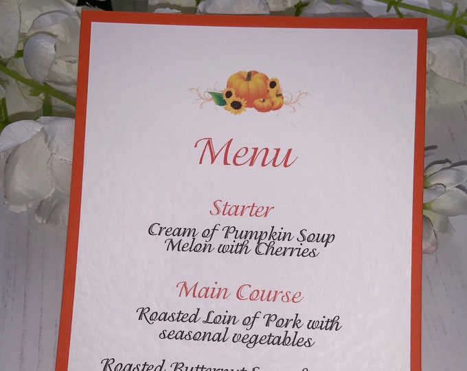 Table Menu Cards - Pumpkin & Sunflower Design - Autumn/Halloween