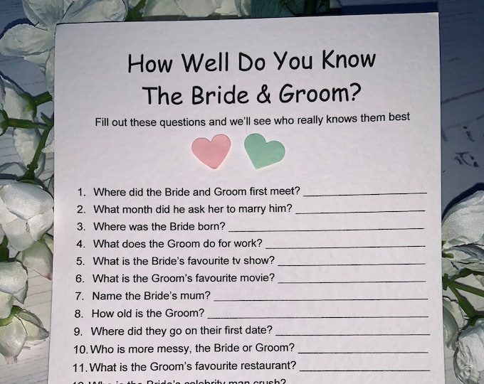 Pack of 10 How Well Do You Know the Bride & Groom Cards/Game