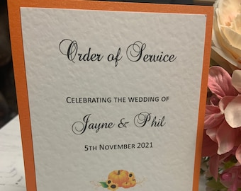 Order of Service - Pumpkin & Sunflowers - Personalised - Orange