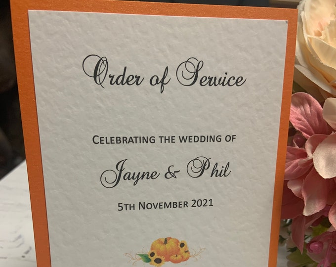 Order of Service - Pumpkin & Sunflowers - Personalised - Orange