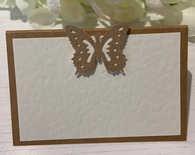 Wedding Place Cards For You to Write Your Guest Names - Rustic Double Layered Butterfly  - Backed with Kraft Card