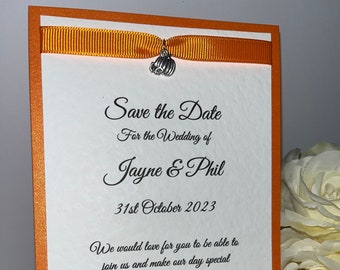 Pack of 10 Save the Date Wedding Cards - Sunflower & Pumpkin with Charm