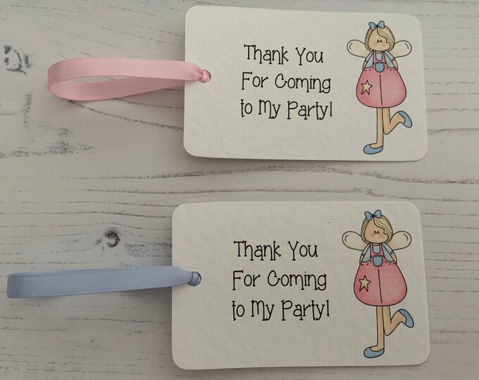 Thank You Tags - Thank You for Coming to My Party - Pink Angel/Fairy with Ribbon