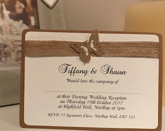 Wedding Invitations - Burlap Hessian Ribbon with Butterfly - The Rustic Collection