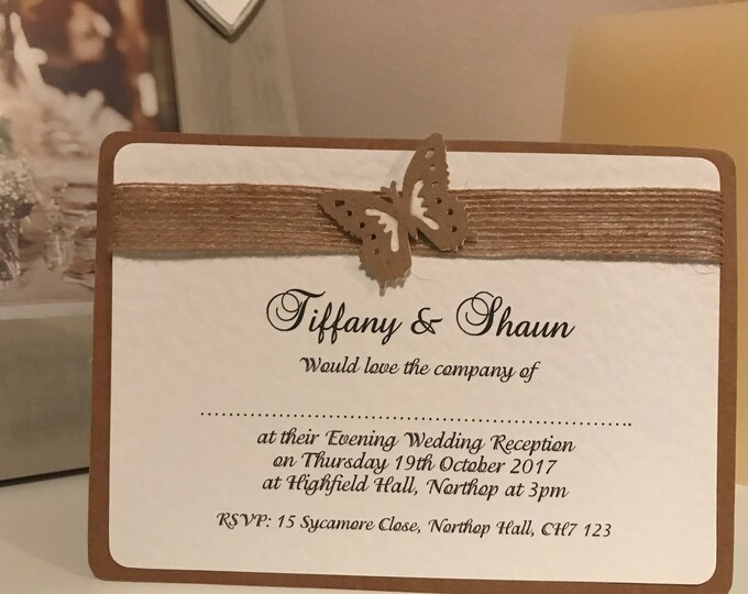 Wedding Invitations - Burlap Hessian Ribbon with Butterfly - The Rustic Collection