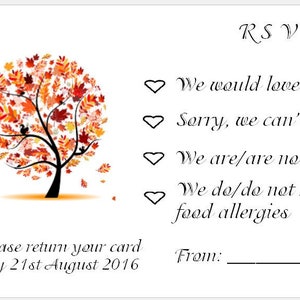 Cartes RSVP - Arbres - Avec ou sans enveloppe - Mini-cartes pour accompagner vos faire-part de mariage