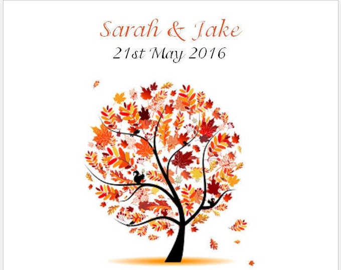 10 Wedding Invitations - Square Folded Card - (Fall in Love) - Autumn Tree Collection