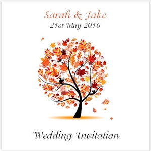 10 Faire-part de mariage - Carte carrée pliée - (Fall in Love) - Collection Arbre d'automne