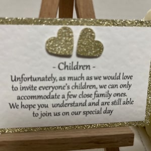 Infokarten - Keine Kinder auf Hochzeit außer familie - Goldherzen