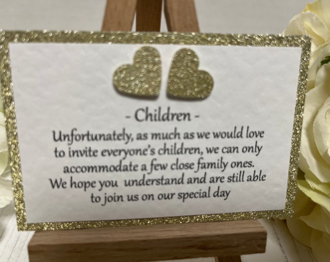 Information Cards - No Children at Wedding Except Close Family - Gold Hearts