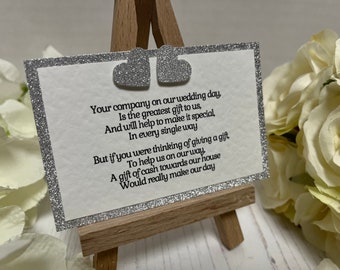 Wedding Poem Cards Requesting Cash Towards House - Silver Hearts