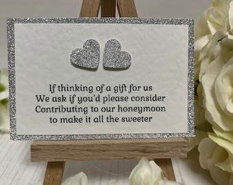 Wedding Poem Cards Requesting Cash Towards Honeymoon - Silver Hearts