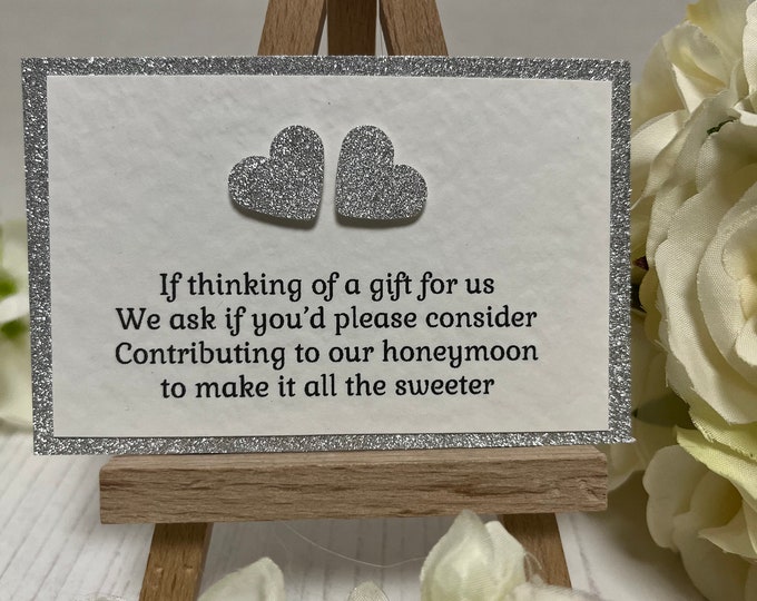 Wedding Poem Cards Requesting Cash Towards Honeymoon - Silver Hearts