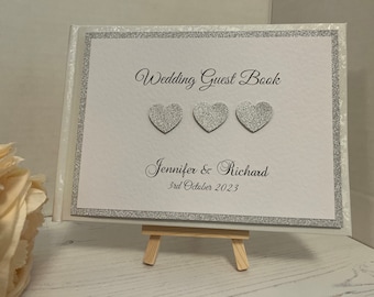 Wedding Guest Book/Photo Book - Personalised - Silver Hearts Design - Mr and Mrs, Mrs and Mrs, Mr and Mr