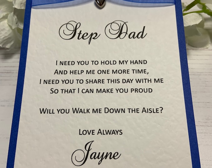 Will You Walk Me Down The Aisle Card - Handmade - Royal Blue - Step Dad