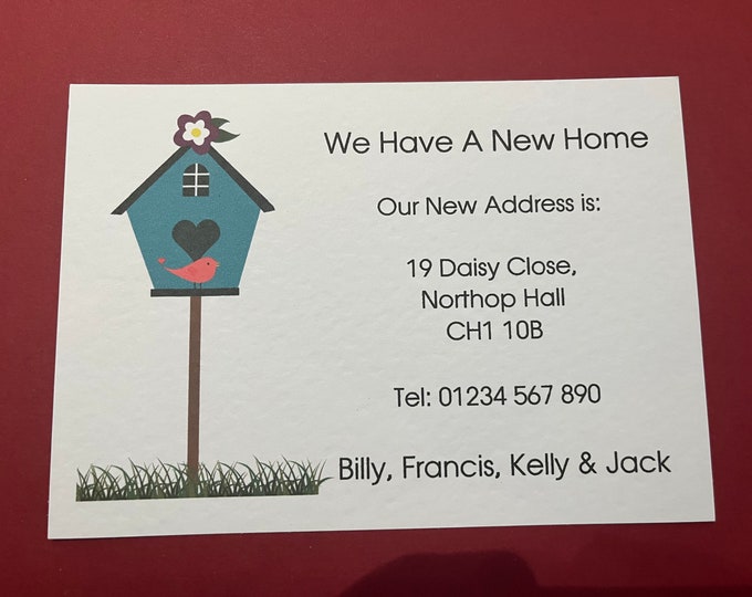 Pack of 10 Change of Address/New Home Cards with or without Envelopes - A6 Birdhouse Design