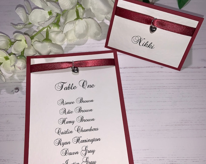 Wedding Seating Plan Cards & Place Card Names - Heart Charm