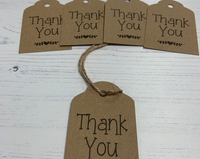 Pack of 10 Rustic Thank You Tags for Wedding, Christening, Hen Parties, Birthdays & Any Special Occasion