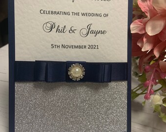 Order of Service - Double Bow with Diamante Button - Personalised