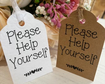 Pack of 10 "Please Help Yourself" Tags for Wedding, Christening, Hen Parties, Birthdays & Any Special Occasion