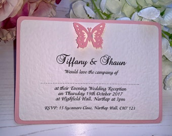 Wedding Invitations - A6 Postcard Style - Pink Butterfly with Satin Ribbon - The Butterfly Collection