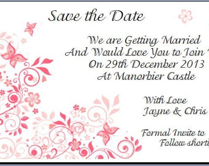 Save the Date Cards - Butterflies Design - From the Butterfly Collection - Various Colours Available