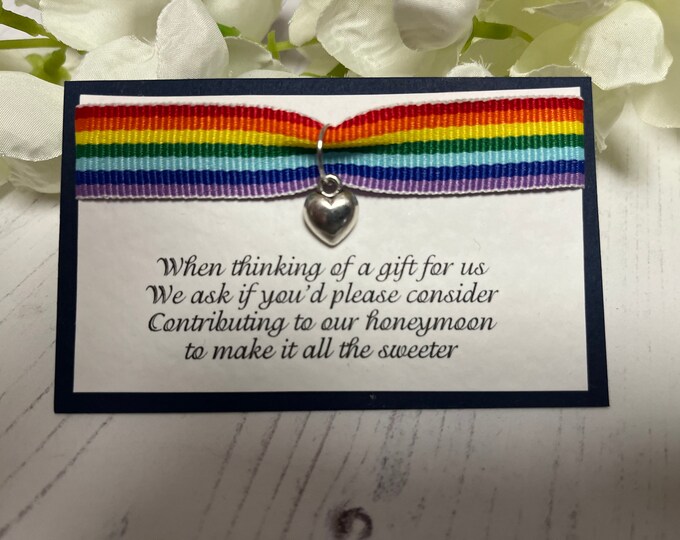 LGBT Wedding Poem Card - Heart Charm Design - Requesting Cash Toward Honeymoon - To Accompany Invites
