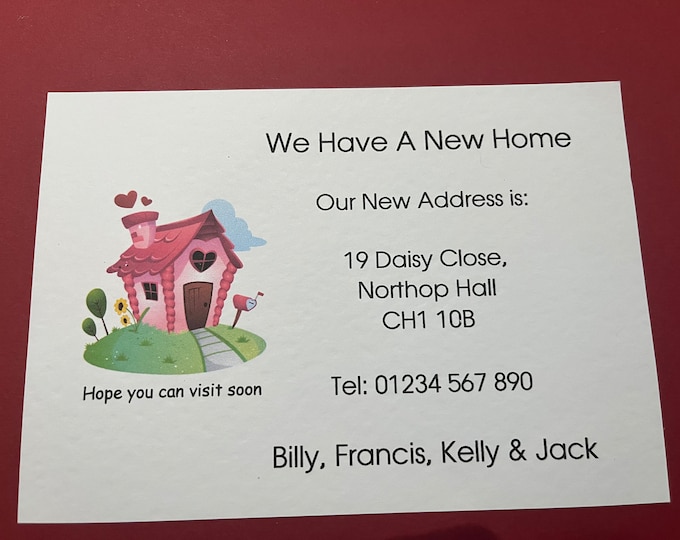 Pack of 10 Change of Address/New Home Cards with or without Envelopes - A6 Pink House Design