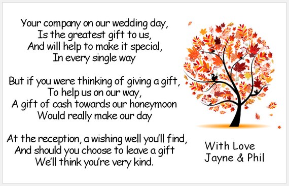 Wedding Poem Cards Tree Designs Requesting Cash Toward Etsy