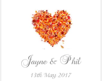 10 Wedding Invitations - Square Folded Card - Autumn Heart Design - The Autumn Collection