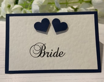 Wedding Place Cards Personalised with your Guest Names - Romantic Collection - Backed with Navy Card