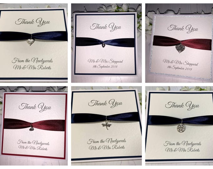 Pack of 10 Thank You Cards for Wedding/Anniversary/Special Occasions - Various Charm Themed - Many Colours/Designs available