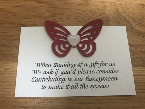 Wedding Poem Cards Burgundy Butterfly Requesting Cash Etsy