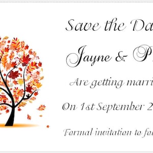 Speichern Sie das Datum Hochzeitskarten - Herbst Baum - Mini-Karten in Brieftasche gehen/Geldbörse