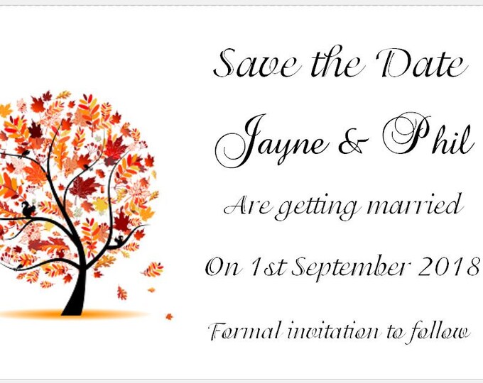 Save the Date Wedding Cards - Autumn Tree - Mini Cards to go in wallet/purse