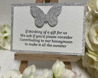 Wedding Poem Cards Requesting Cash Towards Honeymoon - Silver Butterfly