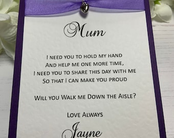 Will You Walk Me Down The Aisle Card - Handmade - Purple - Mum