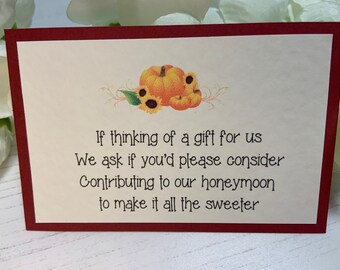 Wedding Advice Cards - Gifts - Honeymoon Poem - Pumpkin & Sunflowers