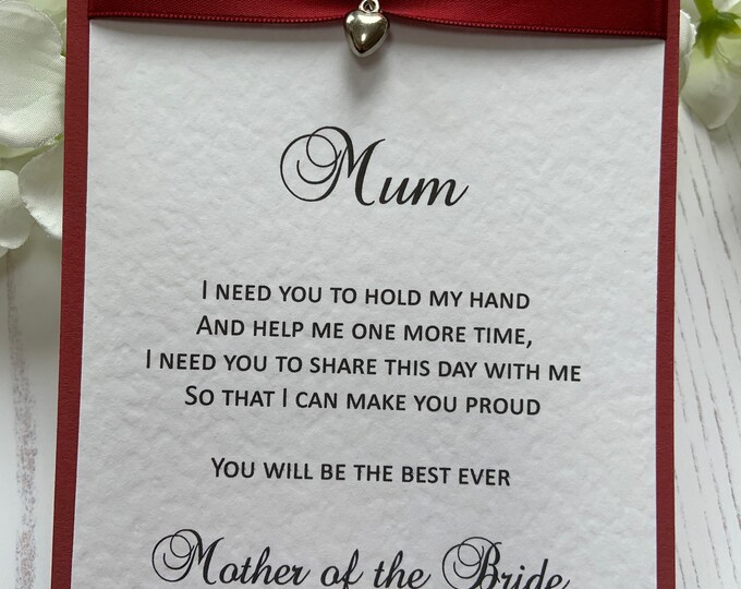 Mother of the Bride Card - Handmade - Red -Colours can be Changed