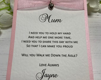 Will You Walk Me Down The Aisle Card - Handmade - Pink - Mum